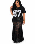 Robe T-shirt « 87 » à jupe sirène en dentelle