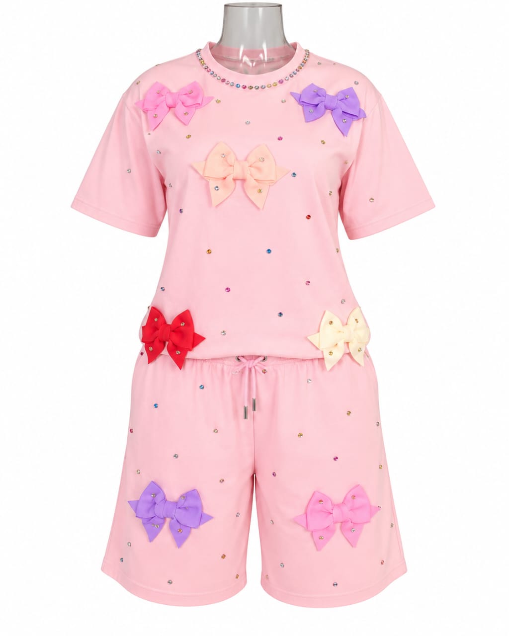 Ensemble T-shirt & Short à nœuds et strass