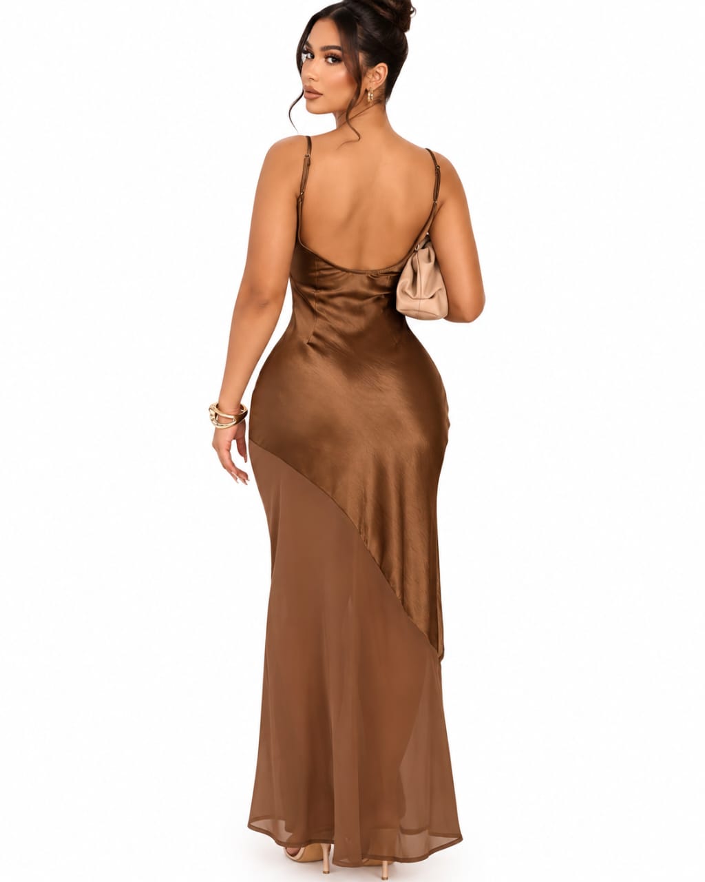 Robe longue Satin & Voile caramel