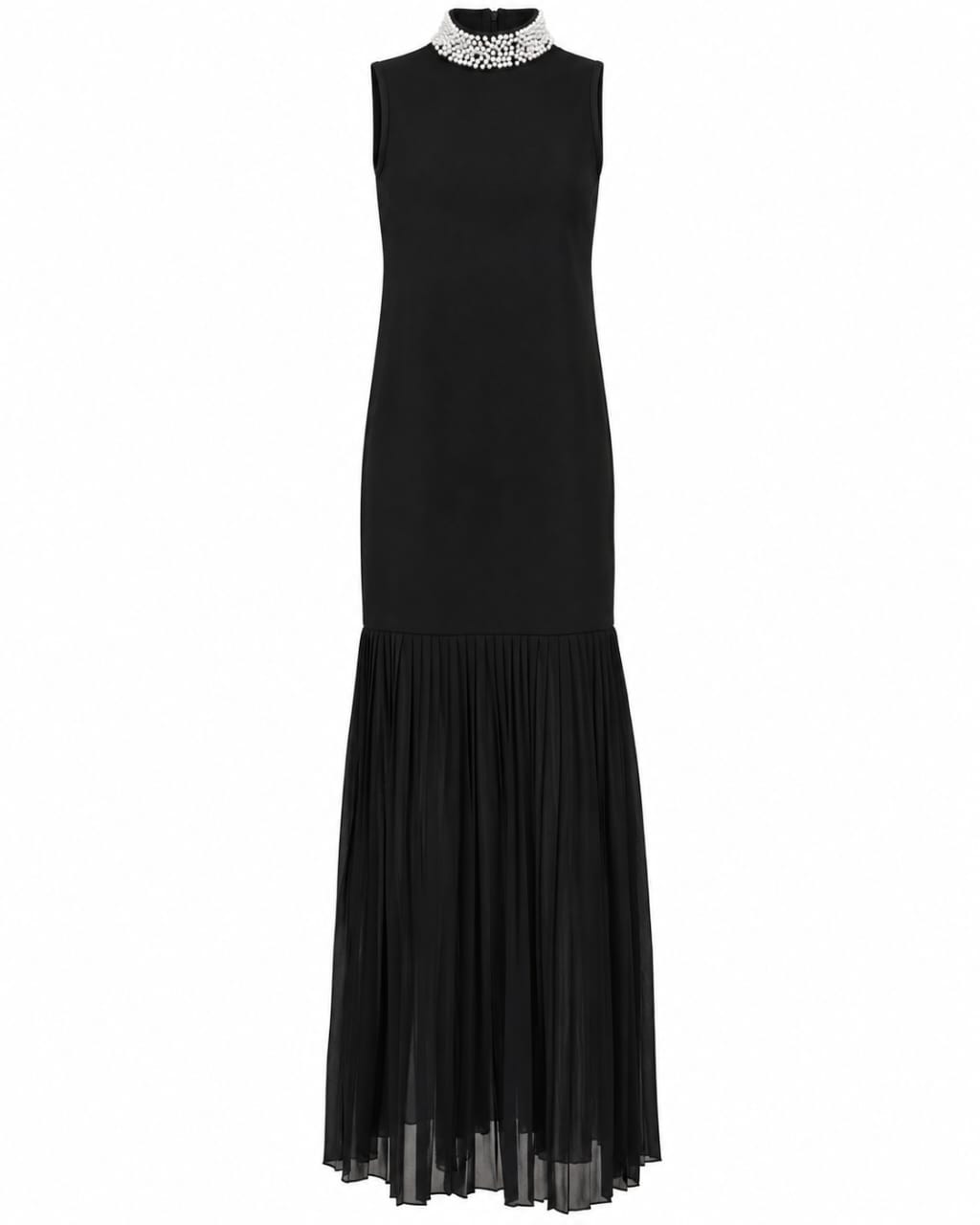 Robe longue Sirène noire à col perlé