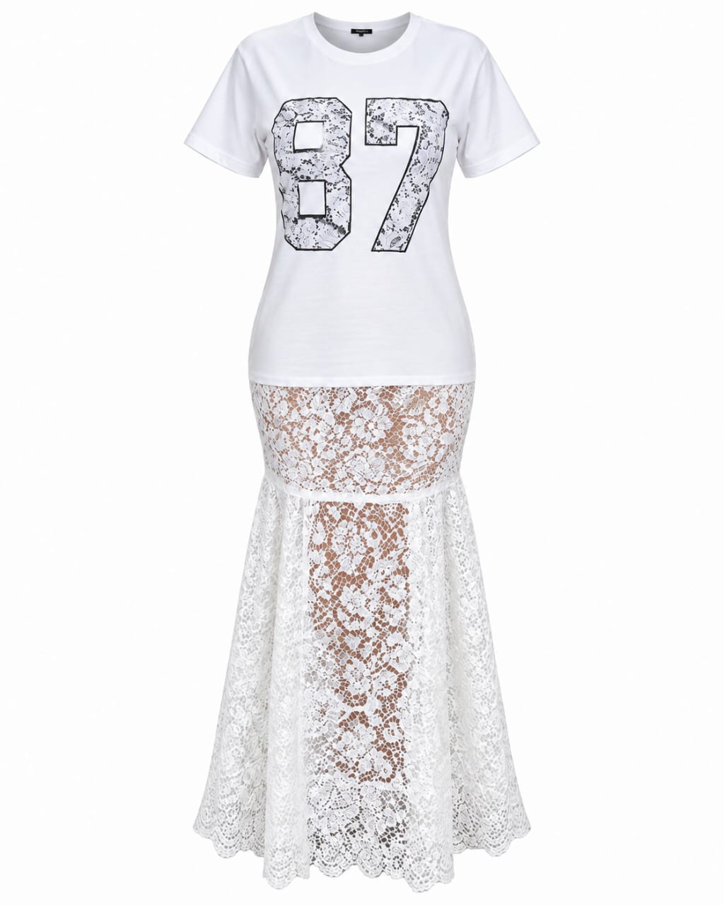 Robe T-shirt « 87 » à jupe sirène en dentelle