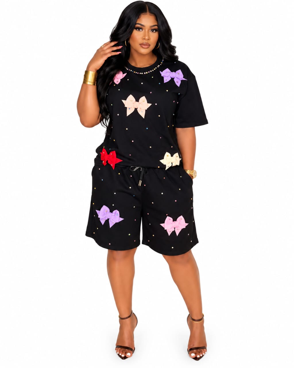 Ensemble T-shirt & Short à nœuds et strass