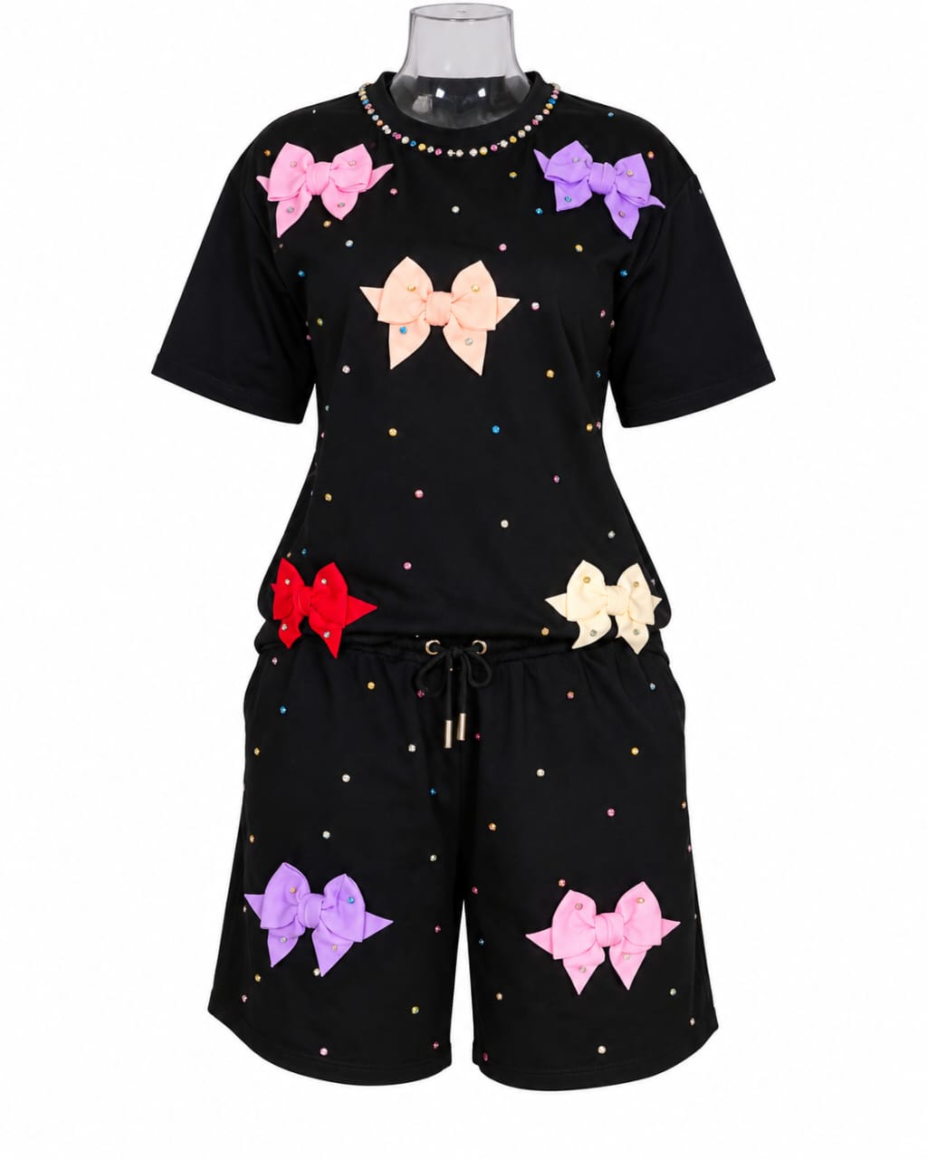 Ensemble T-shirt & Short à nœuds et strass