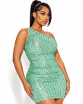 Robe Perlée Vert Menthe asymétrique