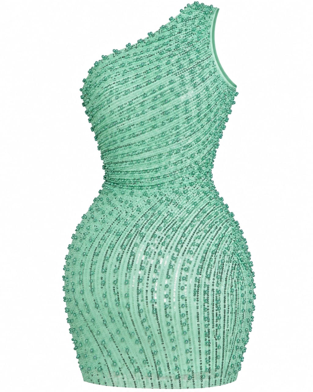 Robe Perlée Vert Menthe asymétrique