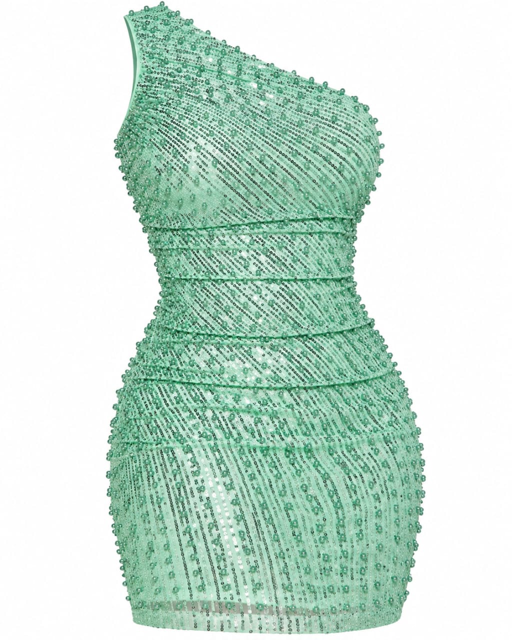 Robe Perlée Vert Menthe asymétrique