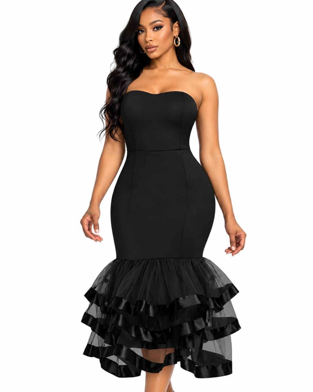 Robe Sirène Noire à volants