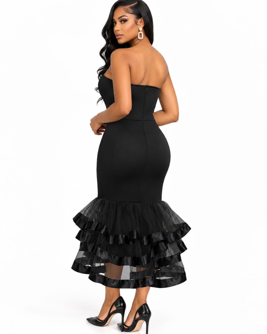 Robe Sirène Noire à volants